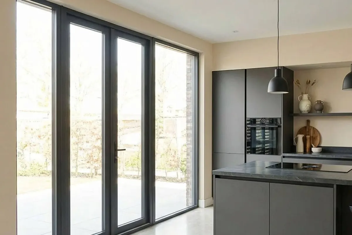 Kitchen patio doors with bare glass
