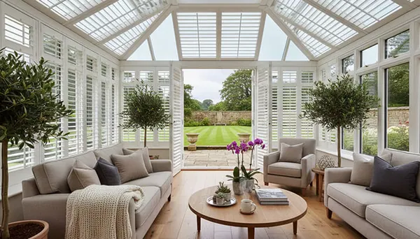 Creating a Year-Round Conservatory Shutters "Garden Room" Vibe