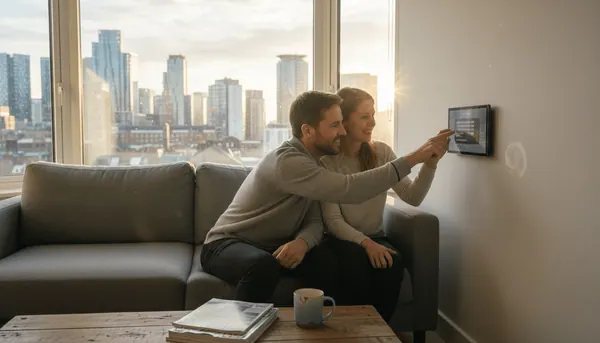 Couple using smart window shades system