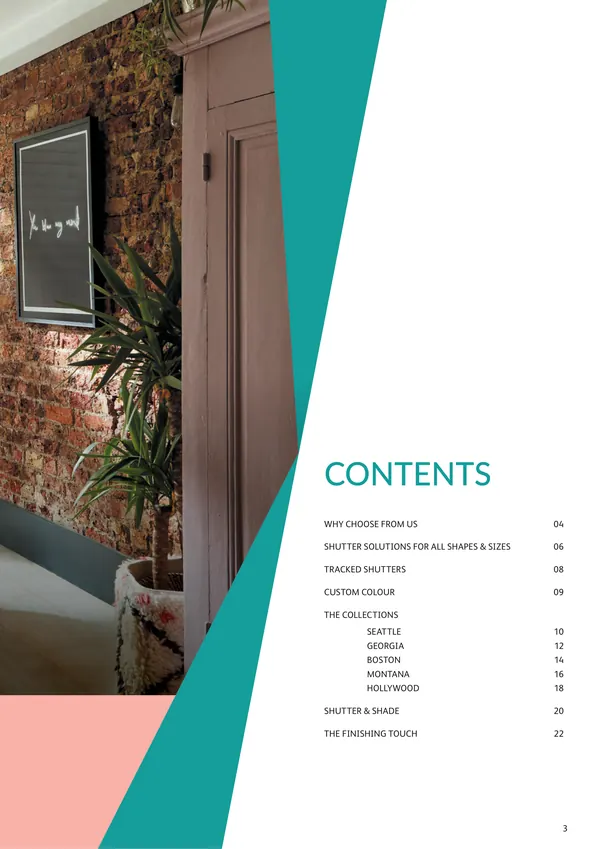 Contents page with the list of chapters in the brochure