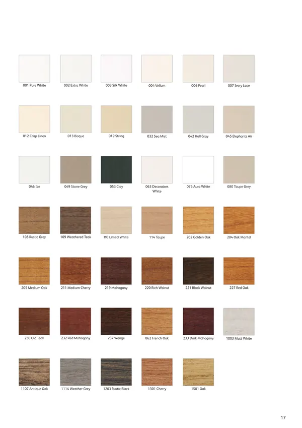 Montana swatches in painted colours, wood stains and Osmo colours