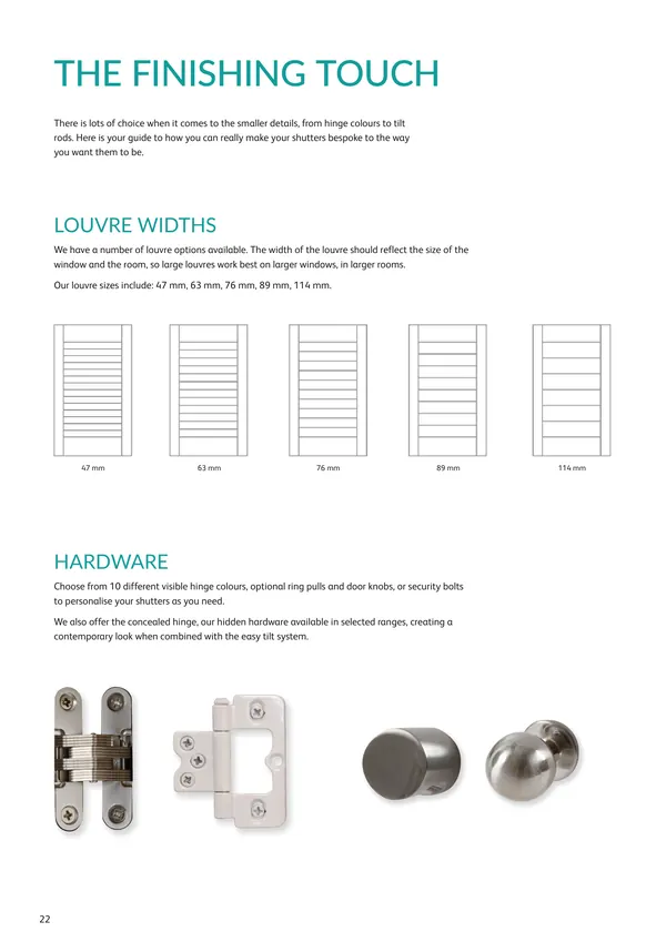 The finishing touch page on louvre widths and hardware
