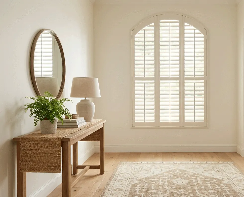 Hallway arched window with shutters added (AI preview)