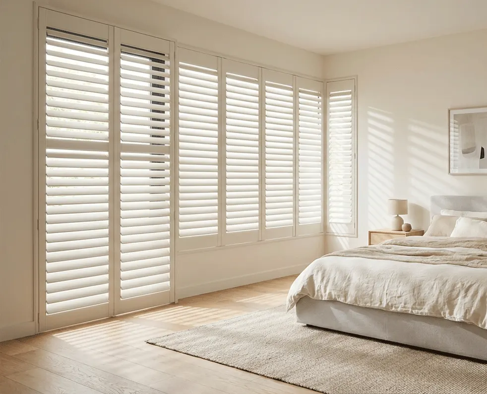 Corner glazing in a bedroom with shutters added (AI preview)