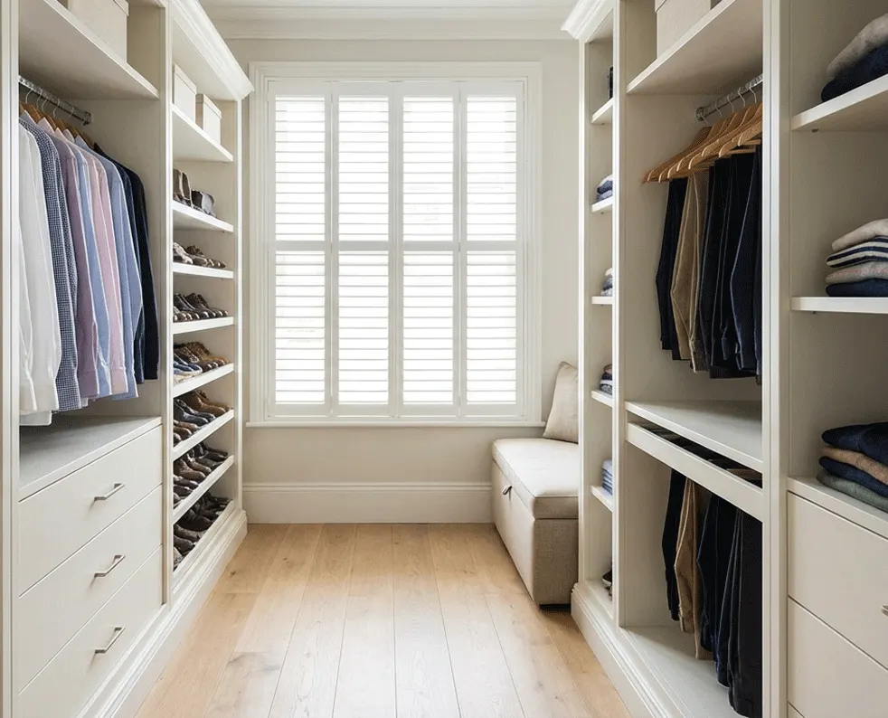 Window in a dressing room with shutters added (AI preview)