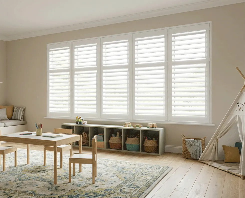 Window in a playroom with shutters added (AI preview)