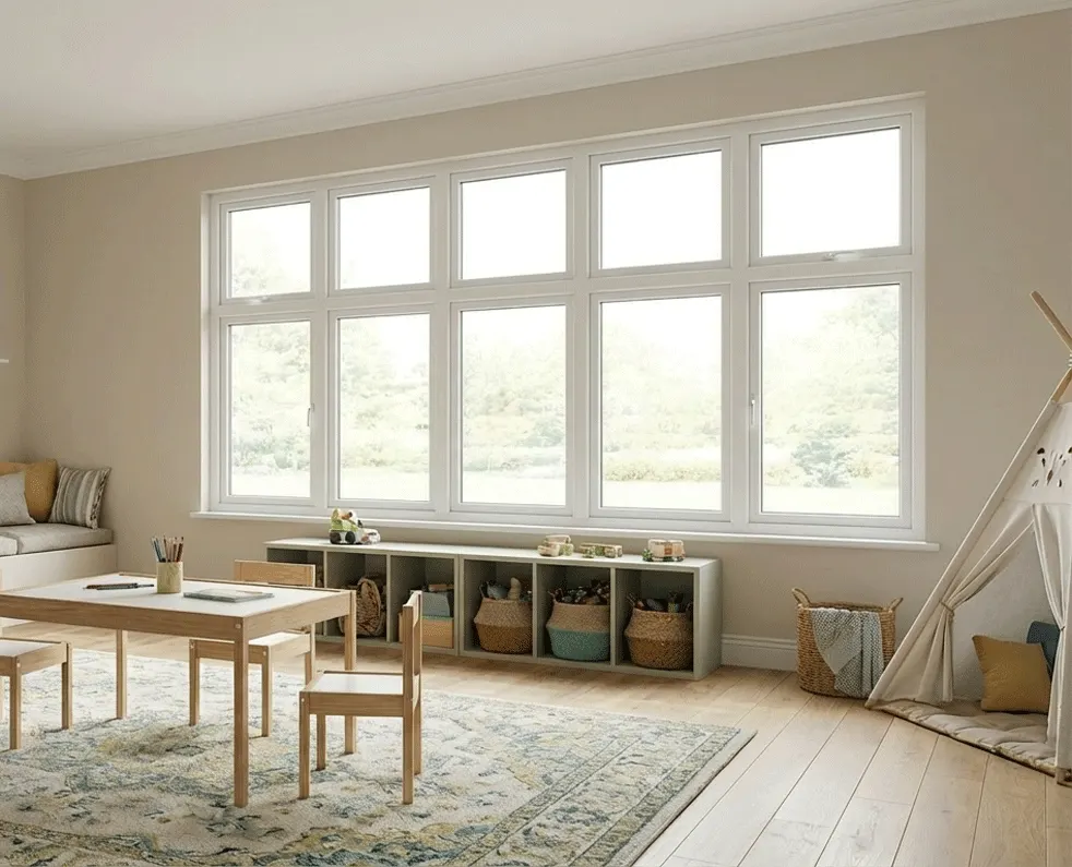 Window in a playroom with no shutters yet